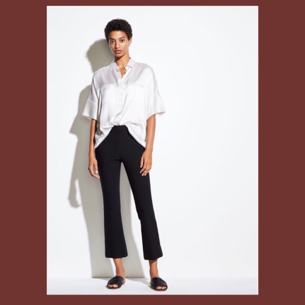 Vince Cropped Flare Trousers: Black Cherry Maroon
